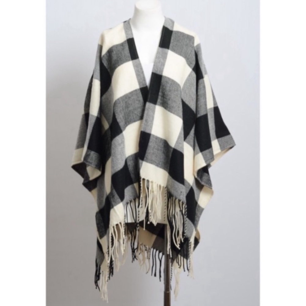 LAST 1! 5 Star Rated! New Cozy Soft Chic Plaid Fringe Poncho Ruana - Picture 10 of 11